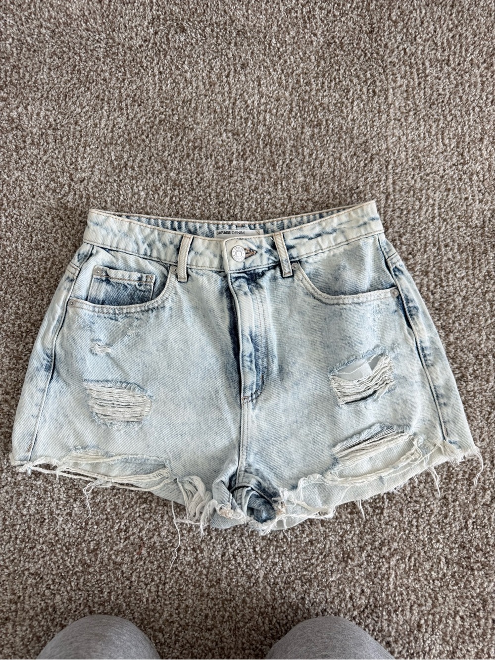 Garage Distressed High-Waist Denim Shorts